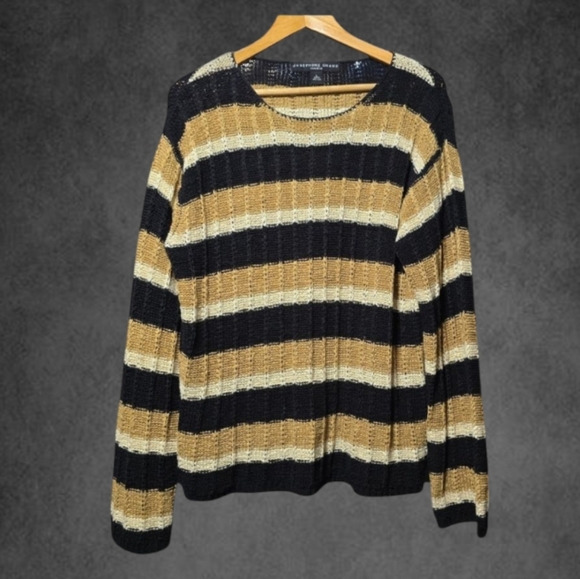 Vintage 90s Grunge Striped Black and Tan Sweater - Picture 1 of 4